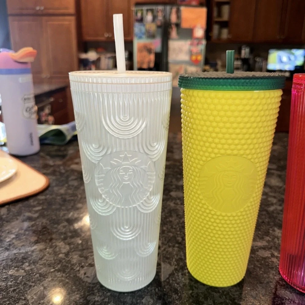 Lot of 3 Starbucks Venti Cold Cup Tumblers Plastic Hawaii Pineapple Pink Pearl
